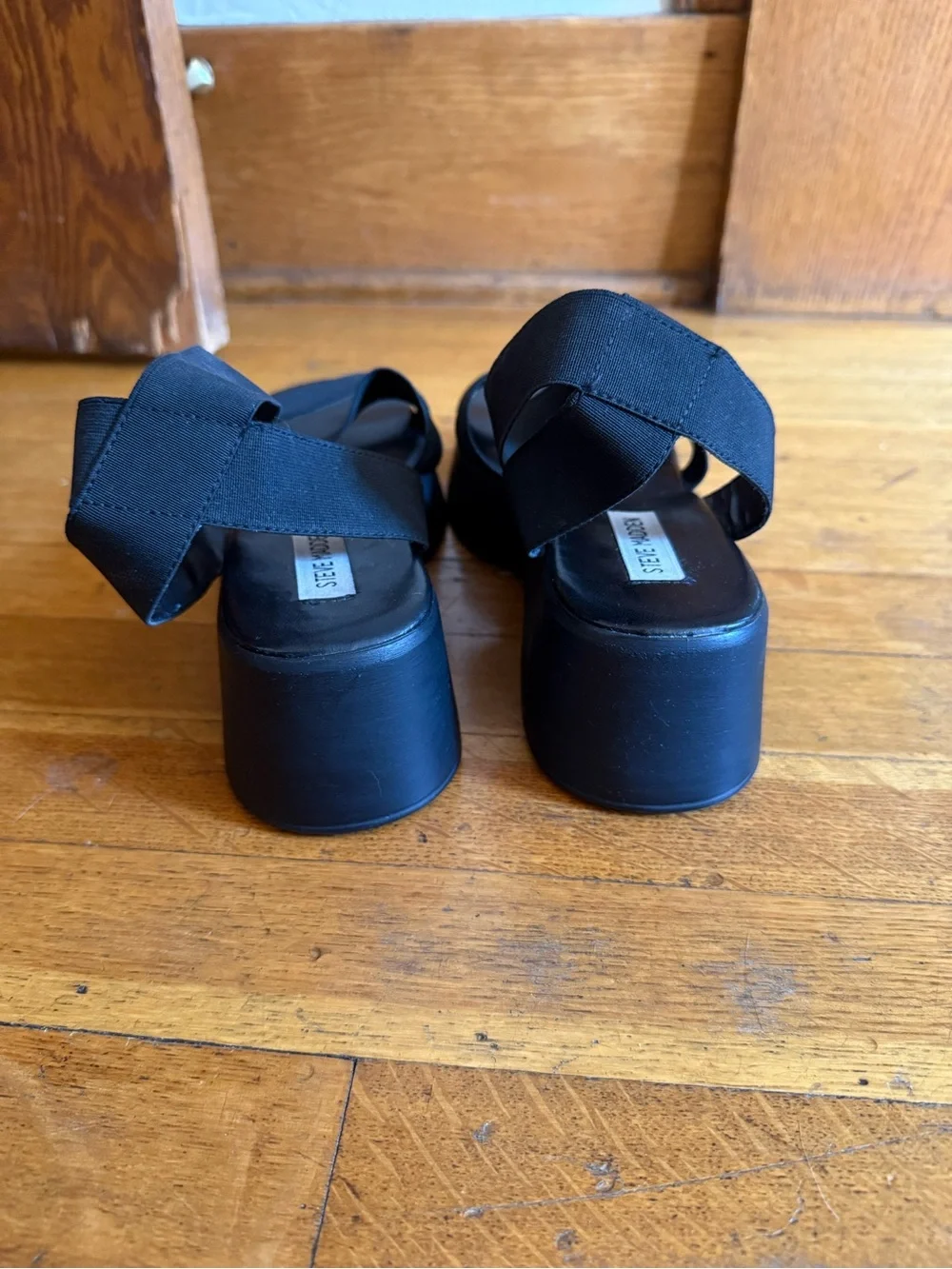 Steve Madden Black Platform Sandals with Elastic Straps